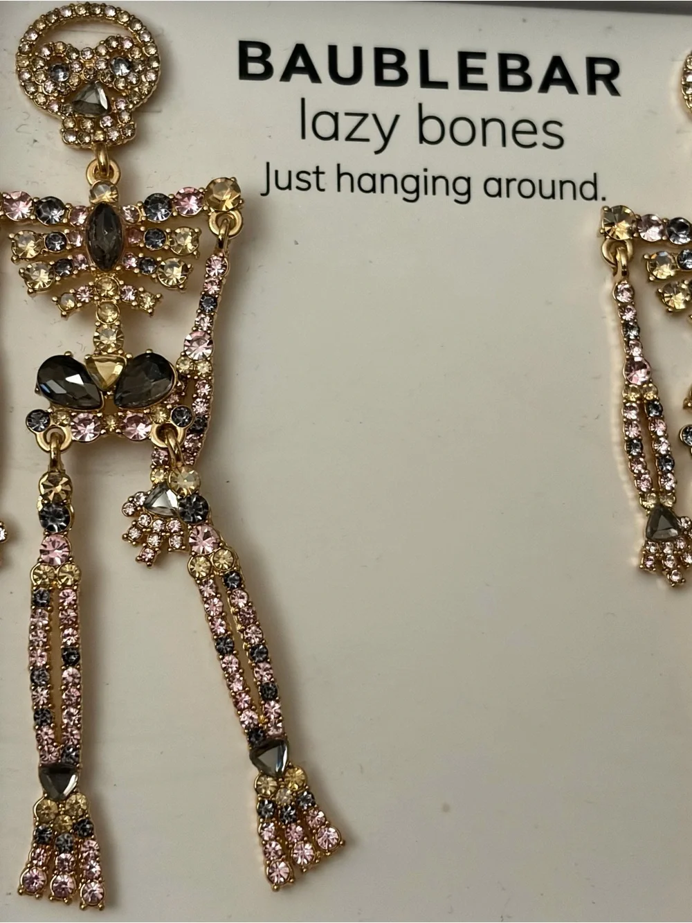 BaubleBar Gold-Tone Pink and Smoke Crystal Skeleton Drop Earrings